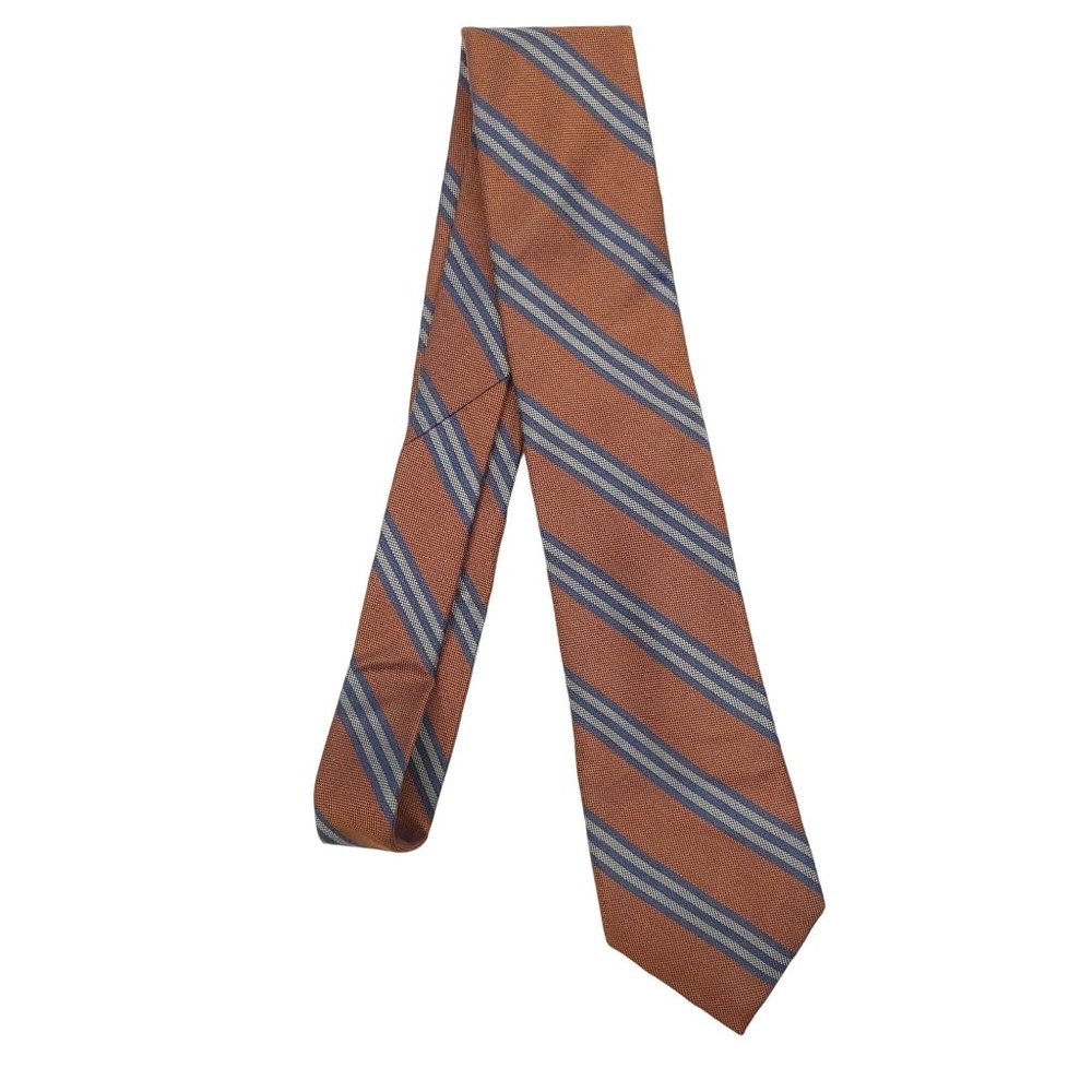 Perry Ellis Portfolio Mens Neck Tie Silk Wool Collegiate Stripe NWT Brown Blue